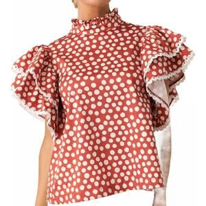 NEW PROSPERINA blair ruffle top in spot on print